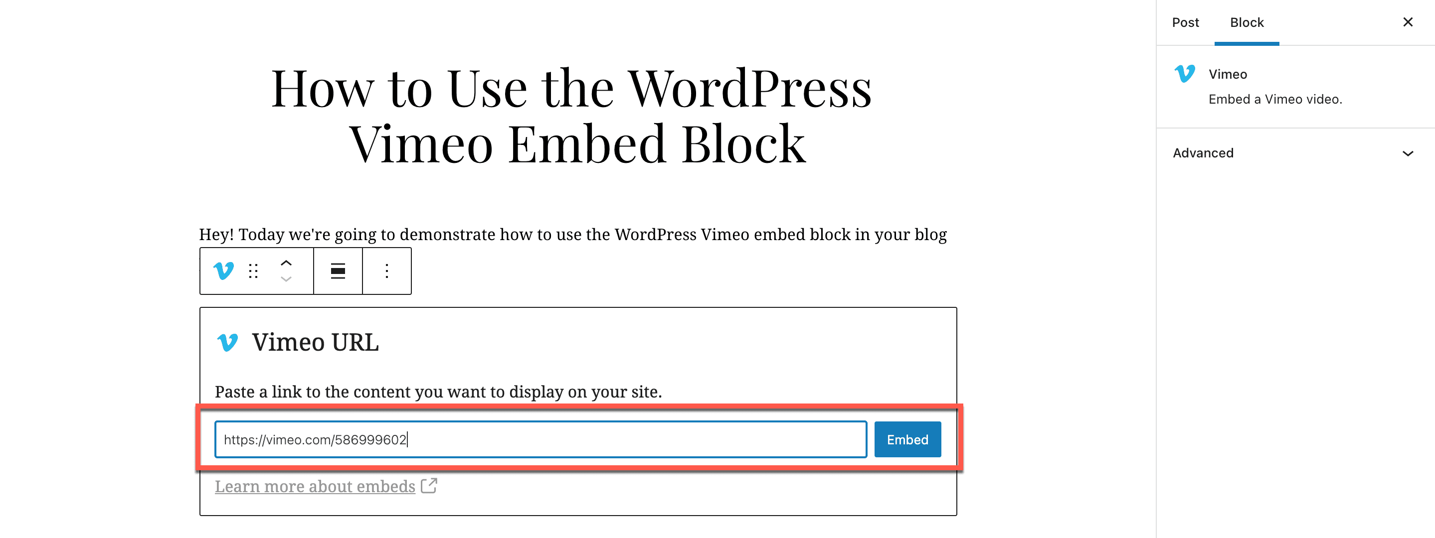 How to Use the WordPress Vimeo Embed Block