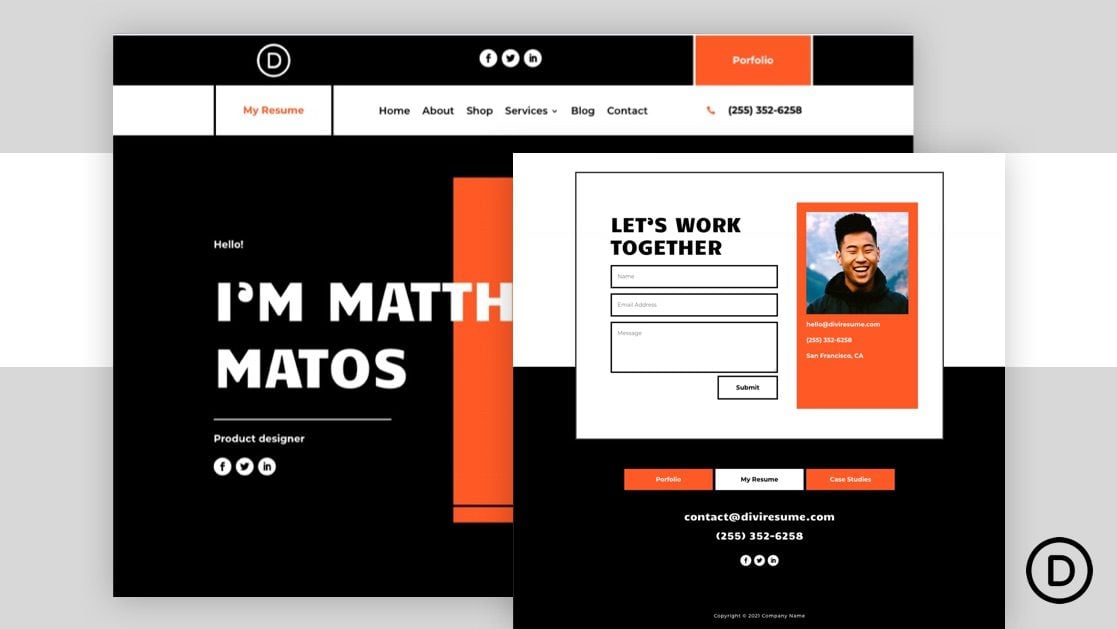 Download a FREE Header and Footer Template for Divi’s Creative CV Layout Pack