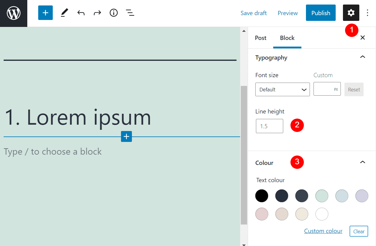 Changing the font size and color for the Header block