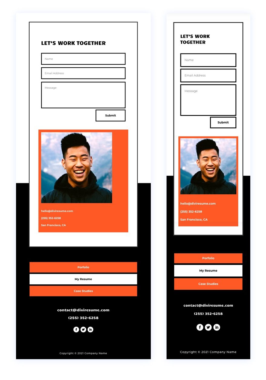 Header and Footer Template for Divi's Creative CV Layout Pack