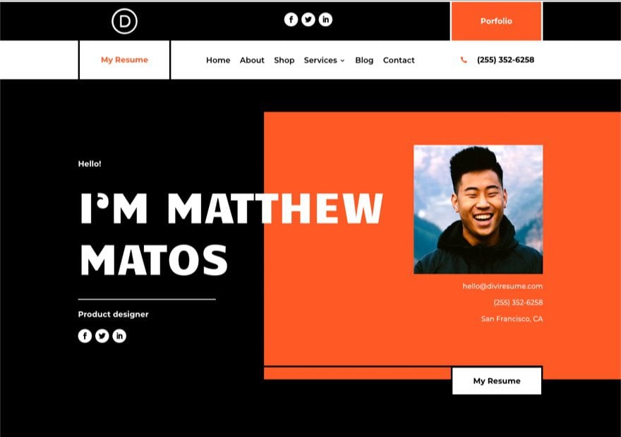 Header and Footer Template for Divi's Creative CV Layout Pack