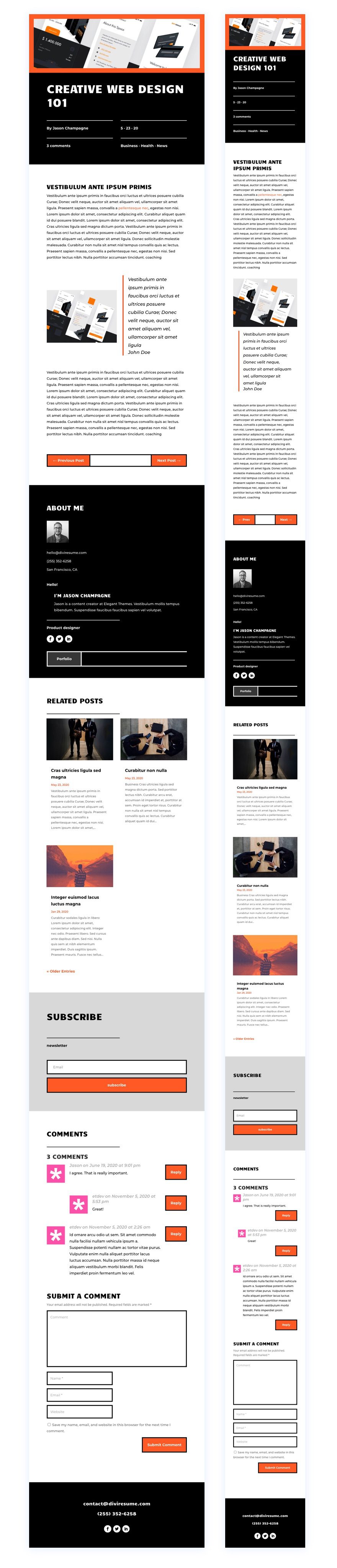 blog post template for Divi's Creative CV Layout Pack