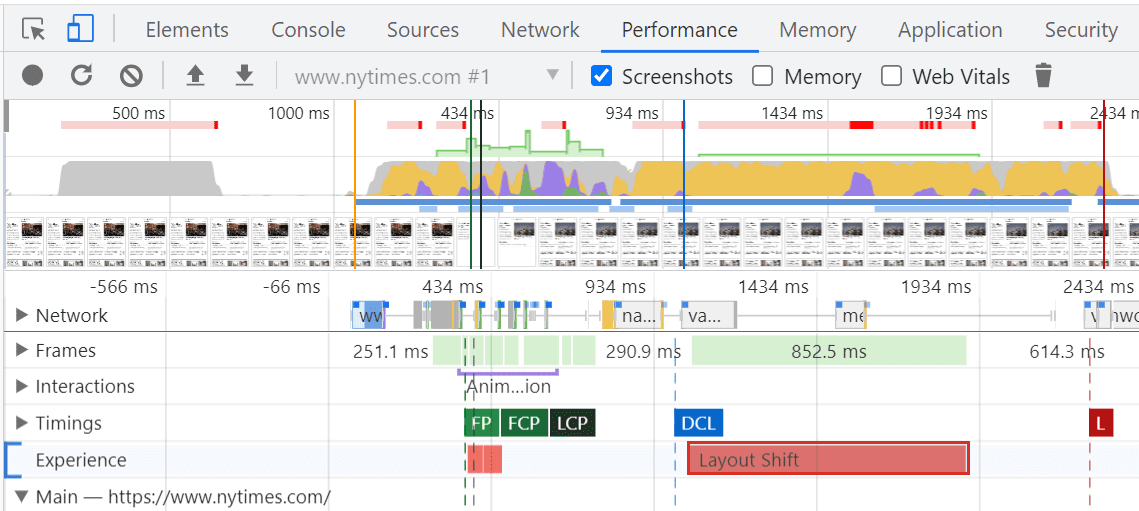 Isolating layout shift events in Chrome