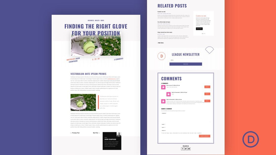 Download a FREE Blog Post Template for Divi’s Softball League Layout Pack