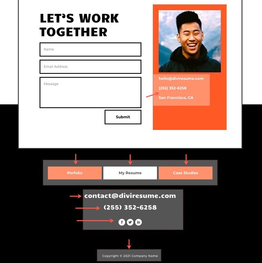 Header and Footer Template for Divi's Creative CV Layout Pack