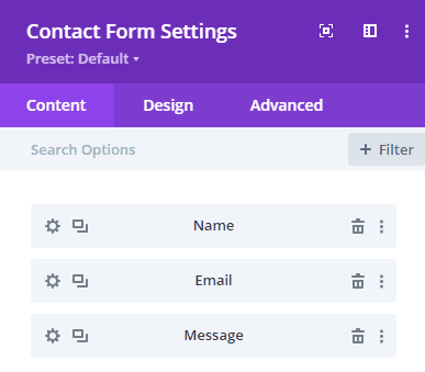 divi contact form options