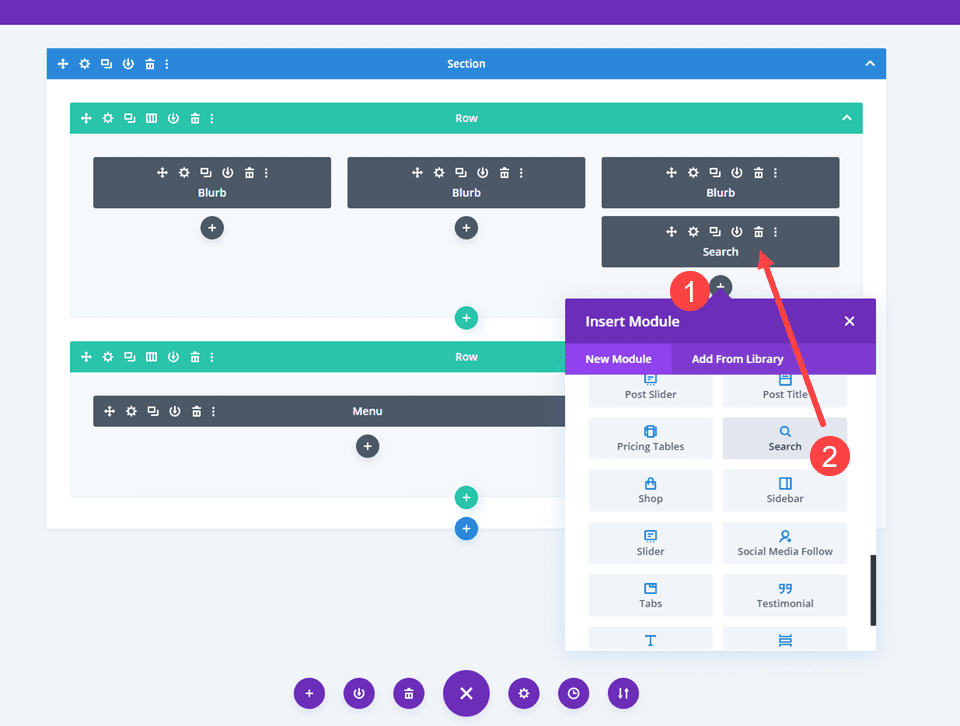 search module in the third column