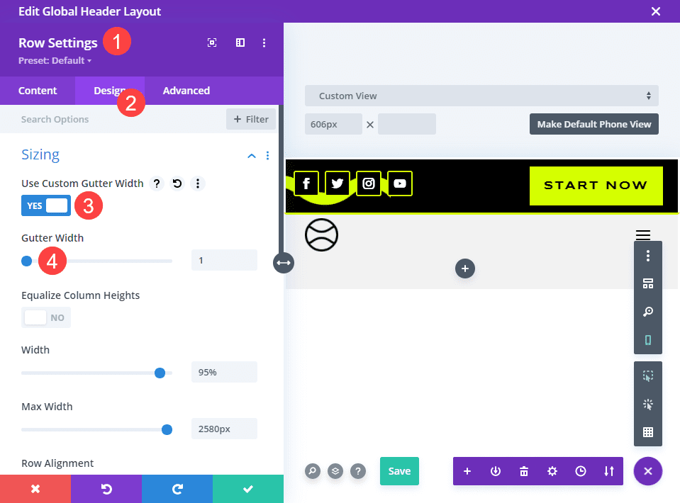 row settings