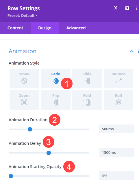 animation delay for row