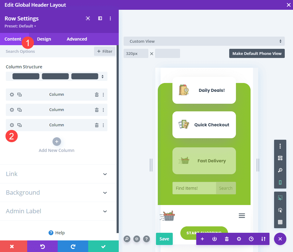 row options