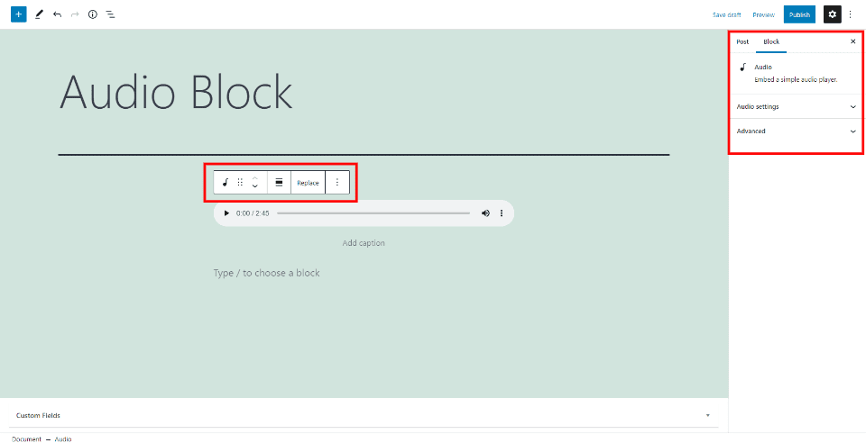 Audio Block Settings and Options
