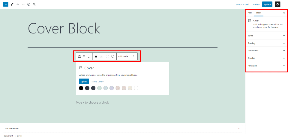 Cover Block Settings and Options