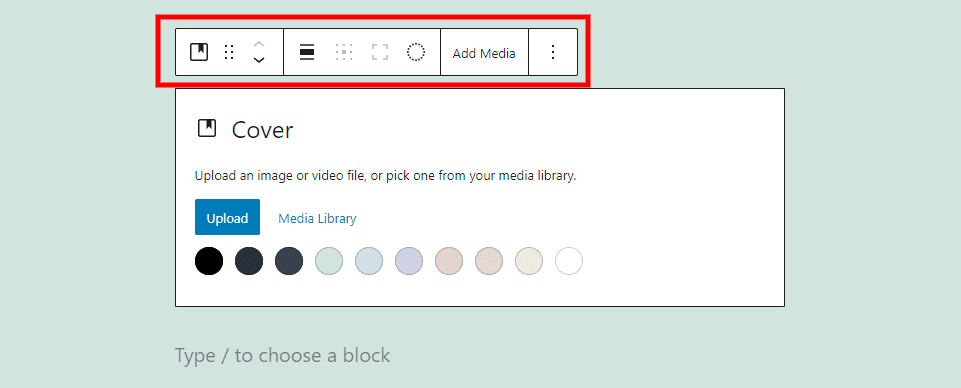 Cover Block Toolbar