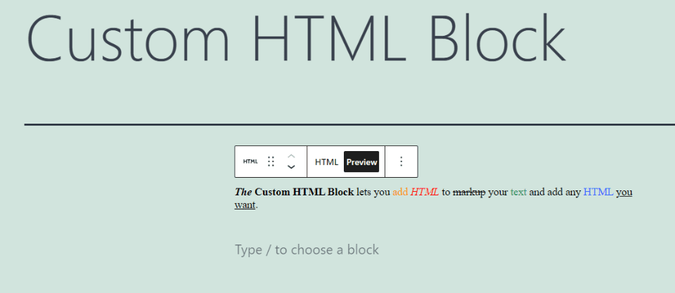 Custom HTML Block HTML and Preview
