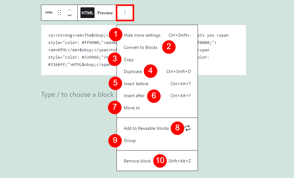 Custom HTML Block Options