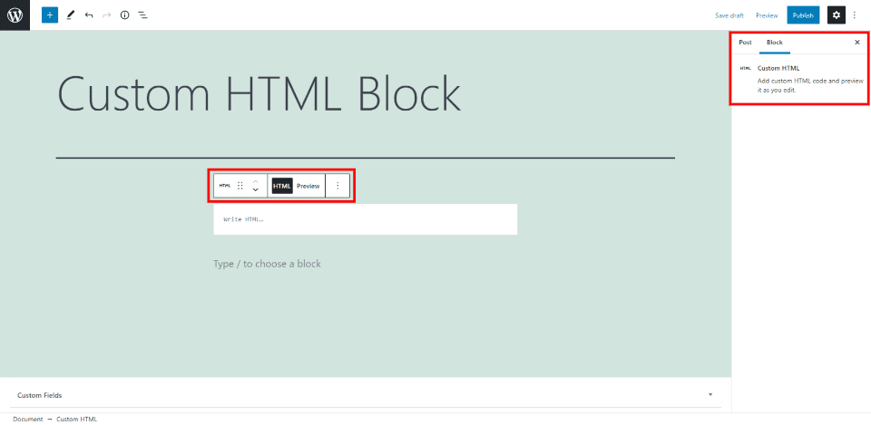 Custom HTML Block Settings and Options
