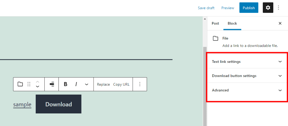 File Block Sidebar Settings