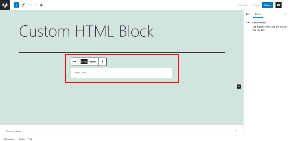How to Add the Custom HTML Block to your Post or Page
