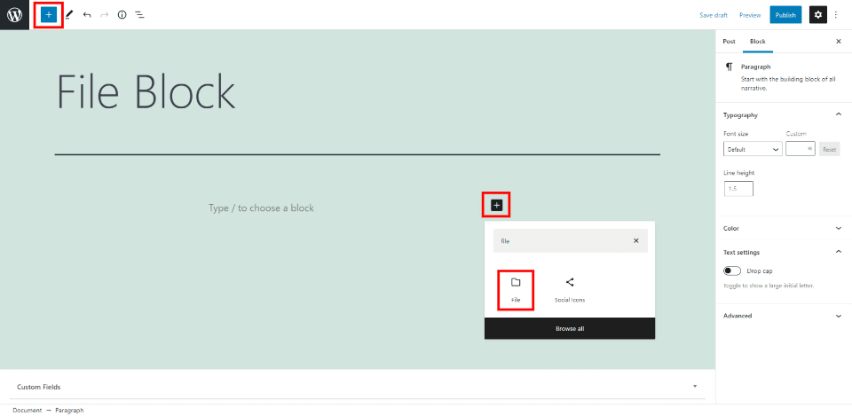 How to Add the File Block to your Post or Page