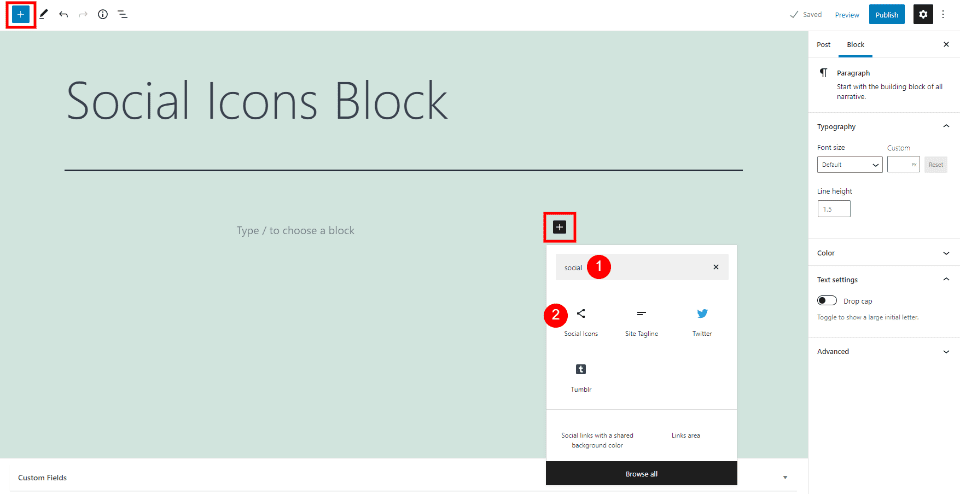 How to Add the Social Icons Block to your Post or Page