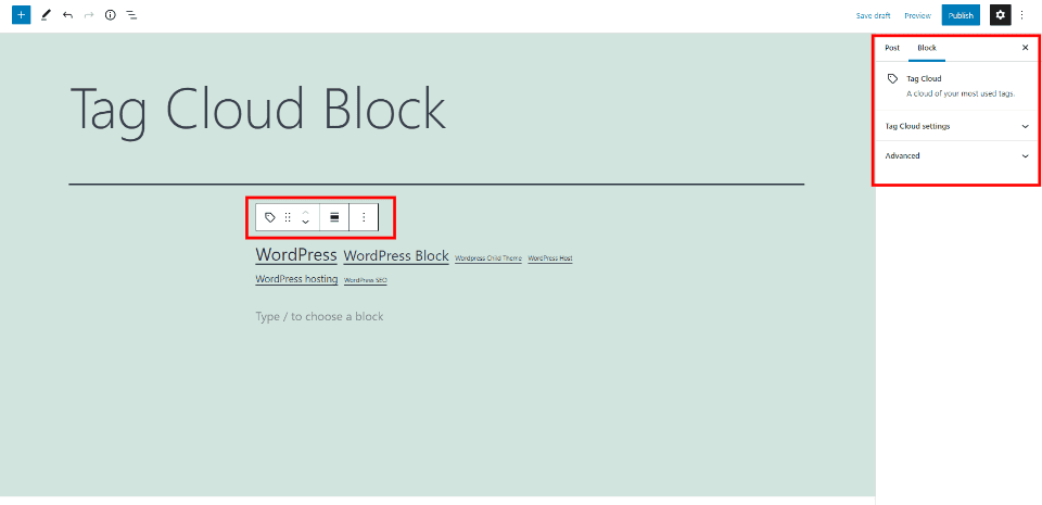Tag Cloud Block Settings and Options