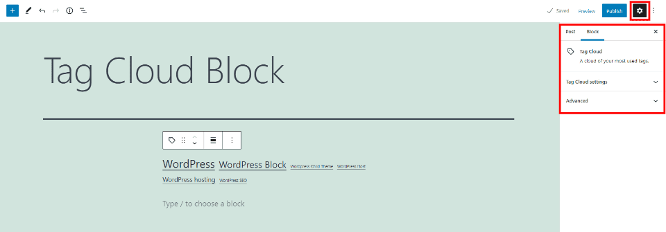 Tag Cloud Block Sidebar Settings