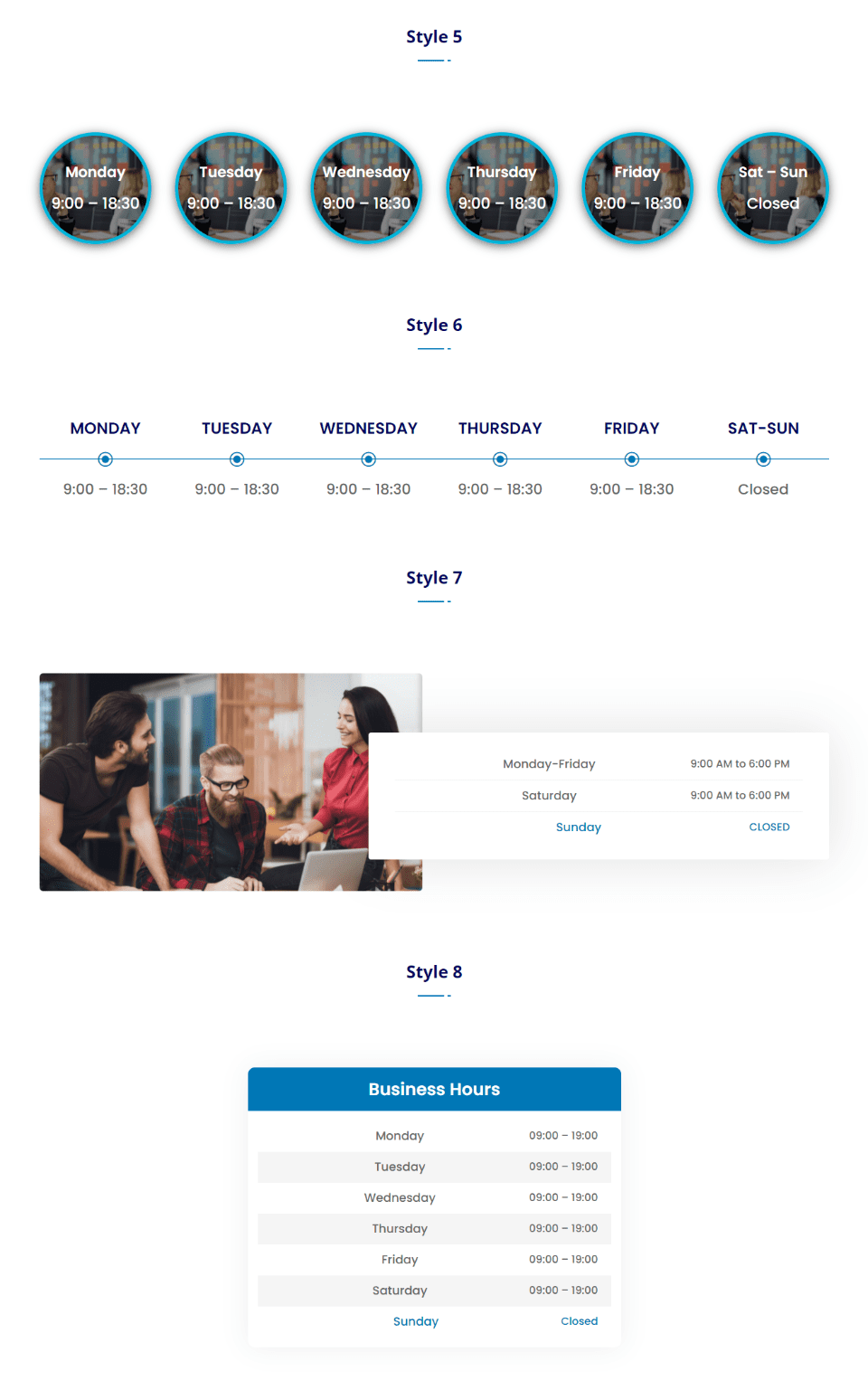 Business Hours Section Styles