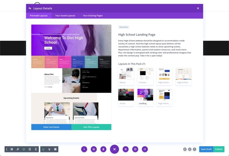 divi high school layout pack