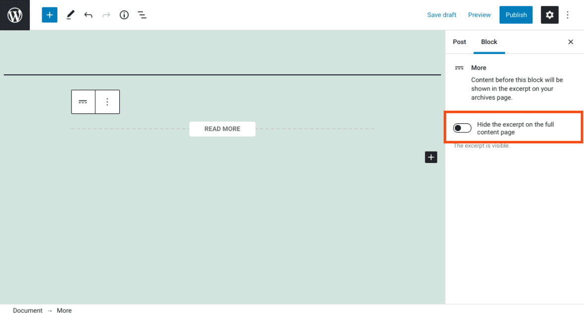 The settings panel of the block.