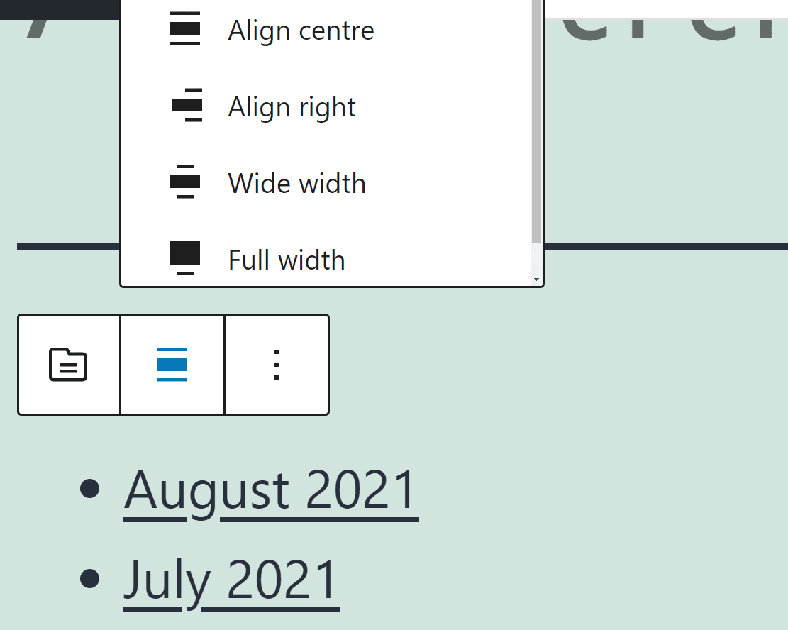 Changing the Archives block alignment