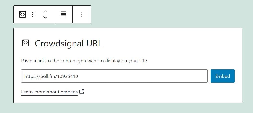 Pasting the poll's URL in the Crowdsignal embed block