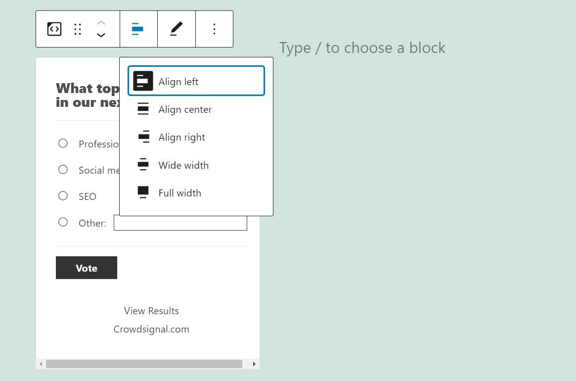 Changing the alignment of the Crowdsignal embed block