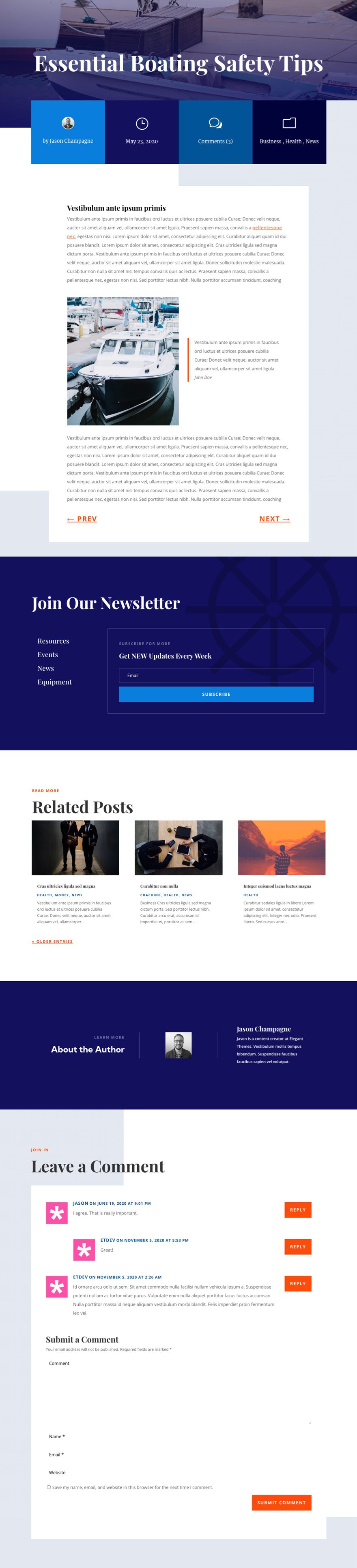 divi marina blog post template