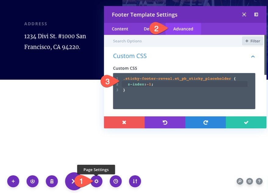 divi sticky footer reveal