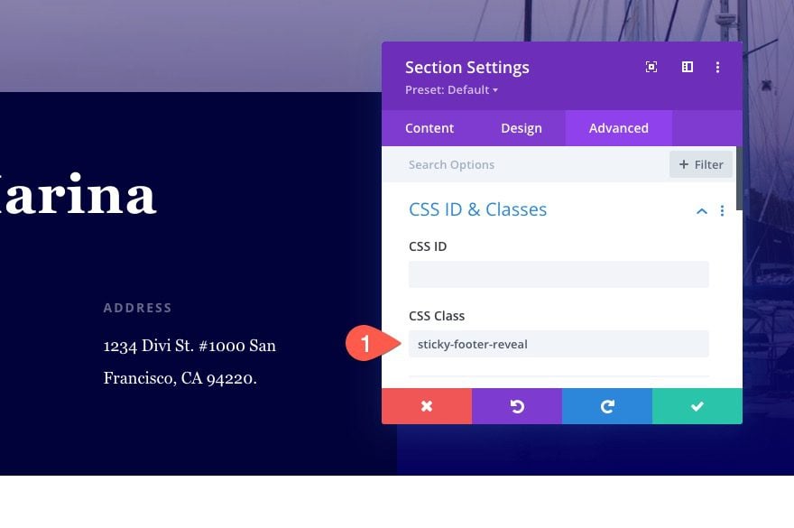 divi sticky footer reveal