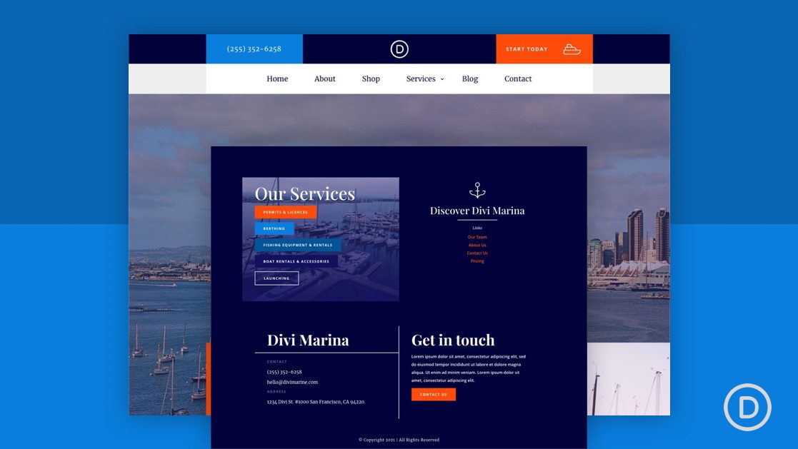 Download a FREE Header and Footer Template for Divi's Marina Layout Pack
