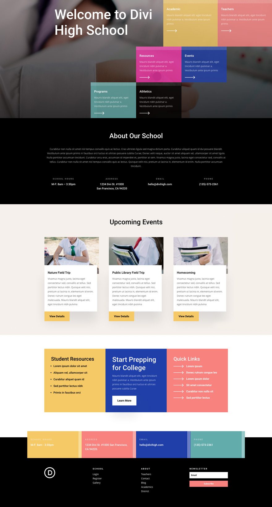 divi high school layout pack