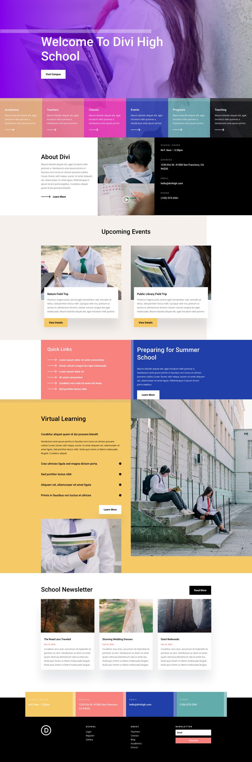 divi high school layout pack