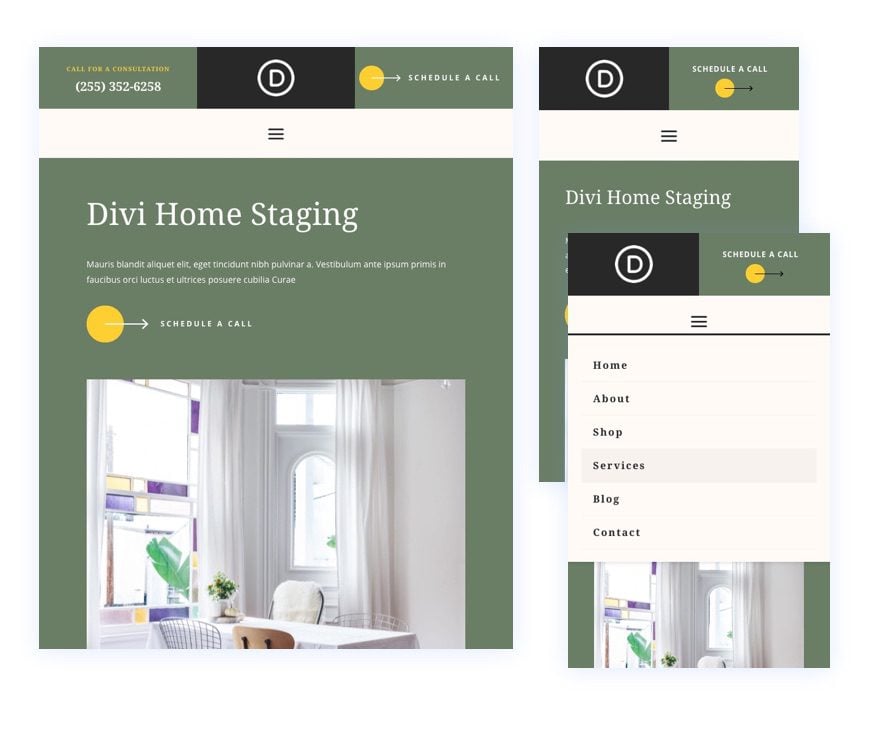 divi home staging header footer template