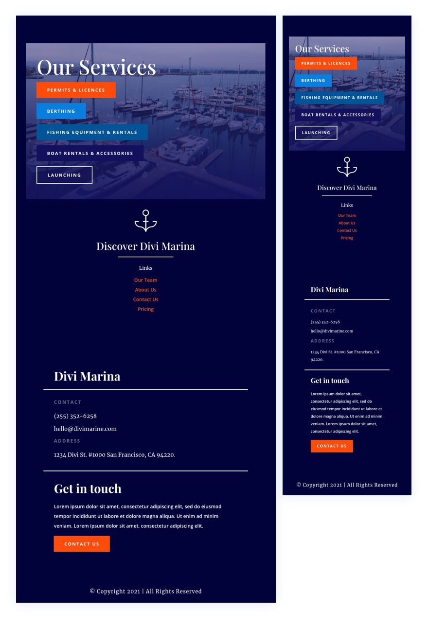 divi marina header footer template