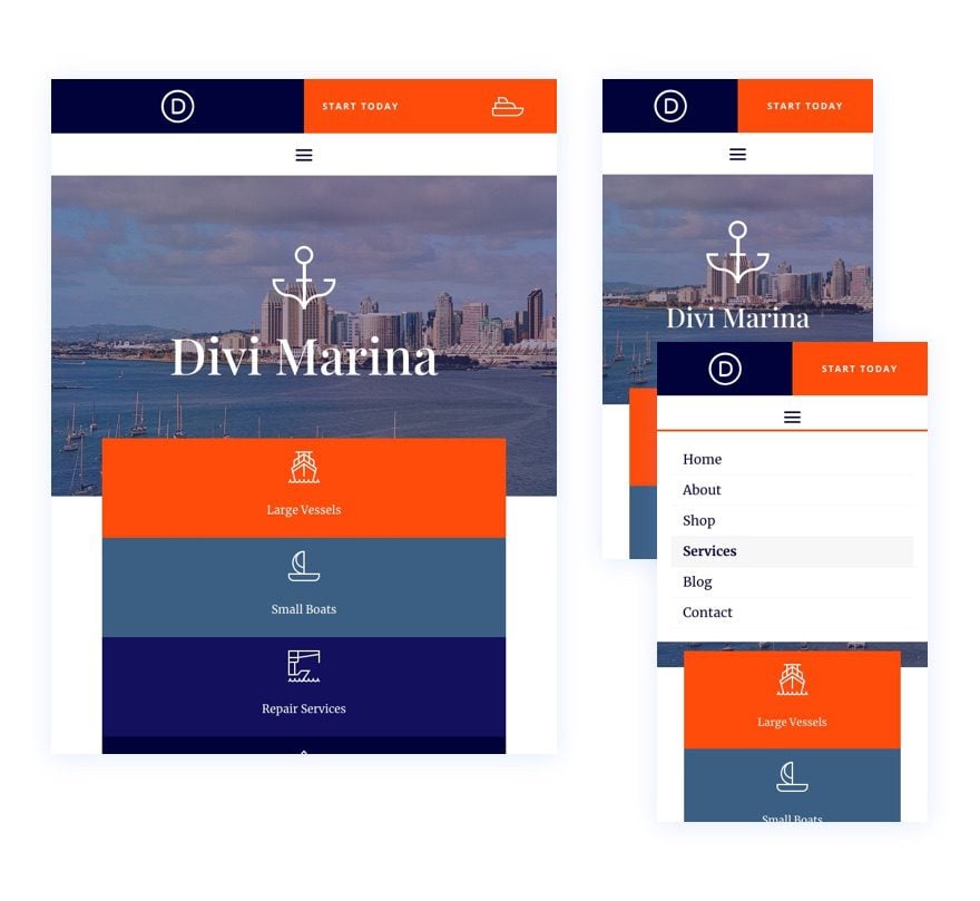 divi marina header footer template