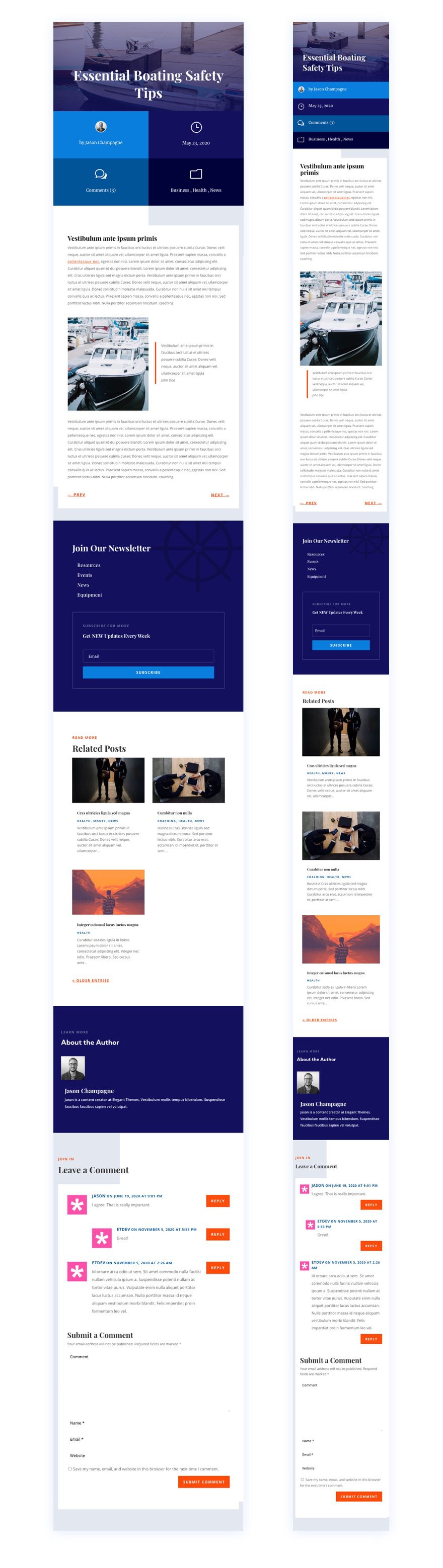 divi marina blog post template