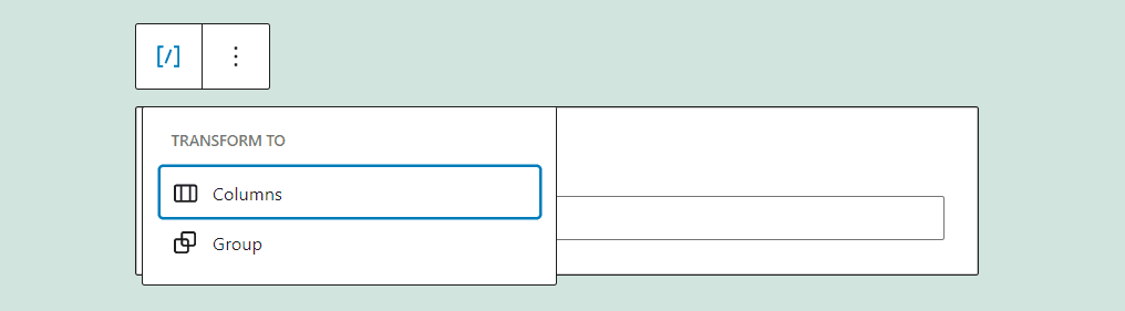 Transforming the Shortcode block