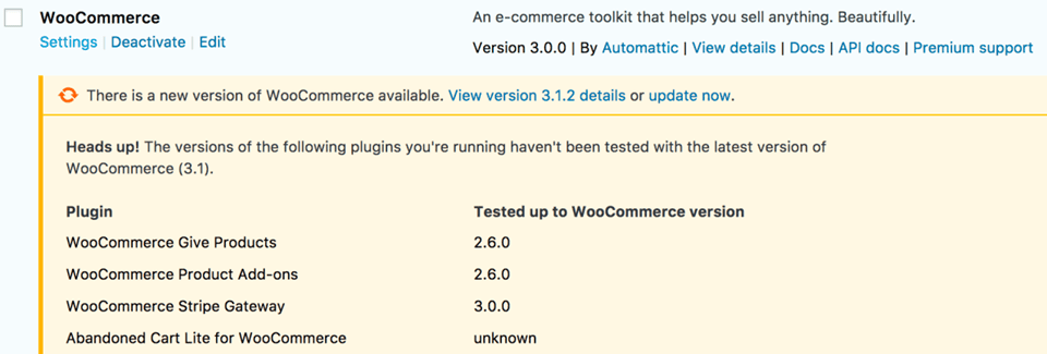 update woocommerce version