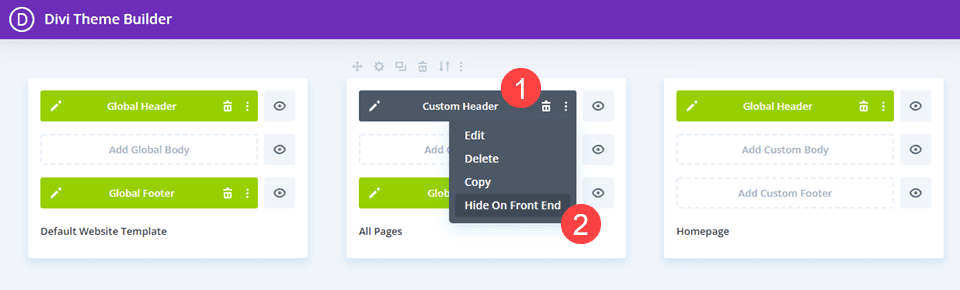 choose hide header on front end