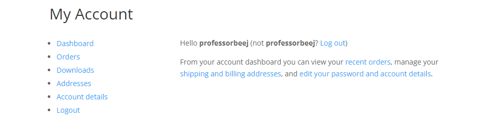 woocommerce default account pages