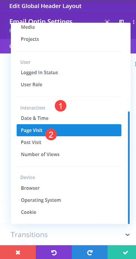 page visits to trigger the optin form