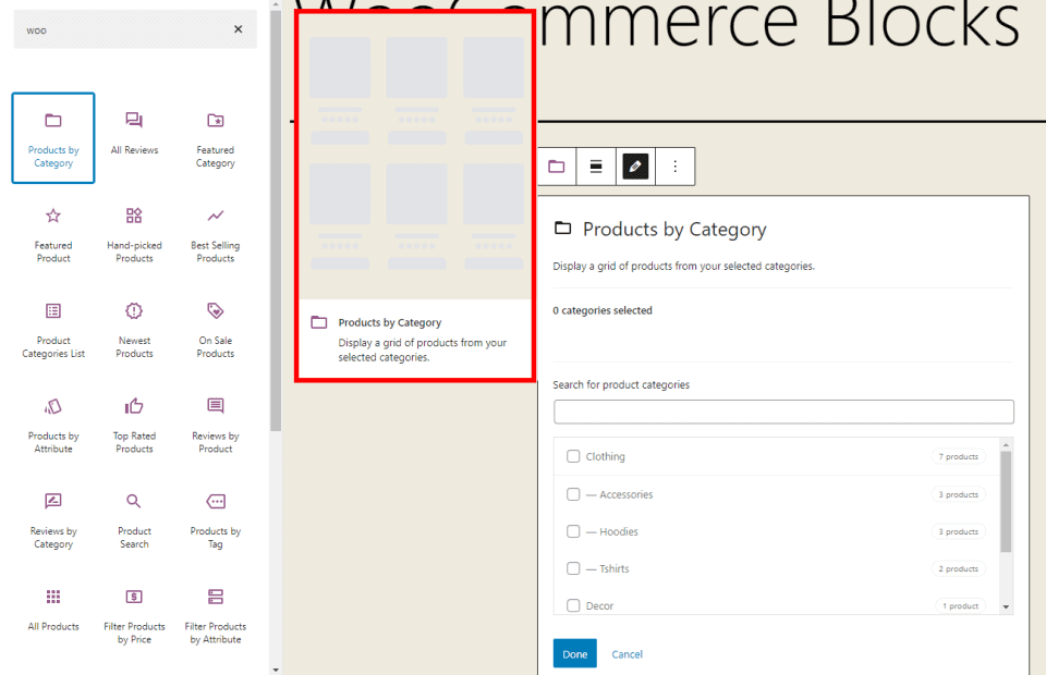 Products by Category WooCommerce Block