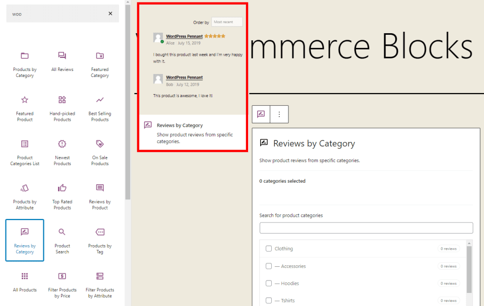 Reviews by Category WooCommerce Block