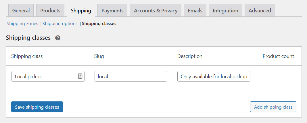 Configuring new shipping class in WooCommerce